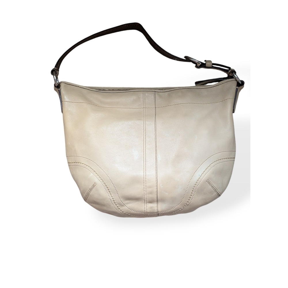Coach Hobo Shoulder Bag Beige Ivory Cream Leather Medium Silver Hardware Boho